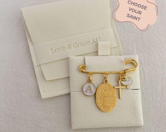 Catholic baby Saint brooch; Gift for boy or girl Baptism, Christening Baby shower