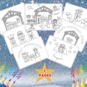 Dibujos para colorear de la Natividad de Navidad / Libro cristiano para colorear para niños / Jesús y María para colorear / Páginas para colorear imprimibles