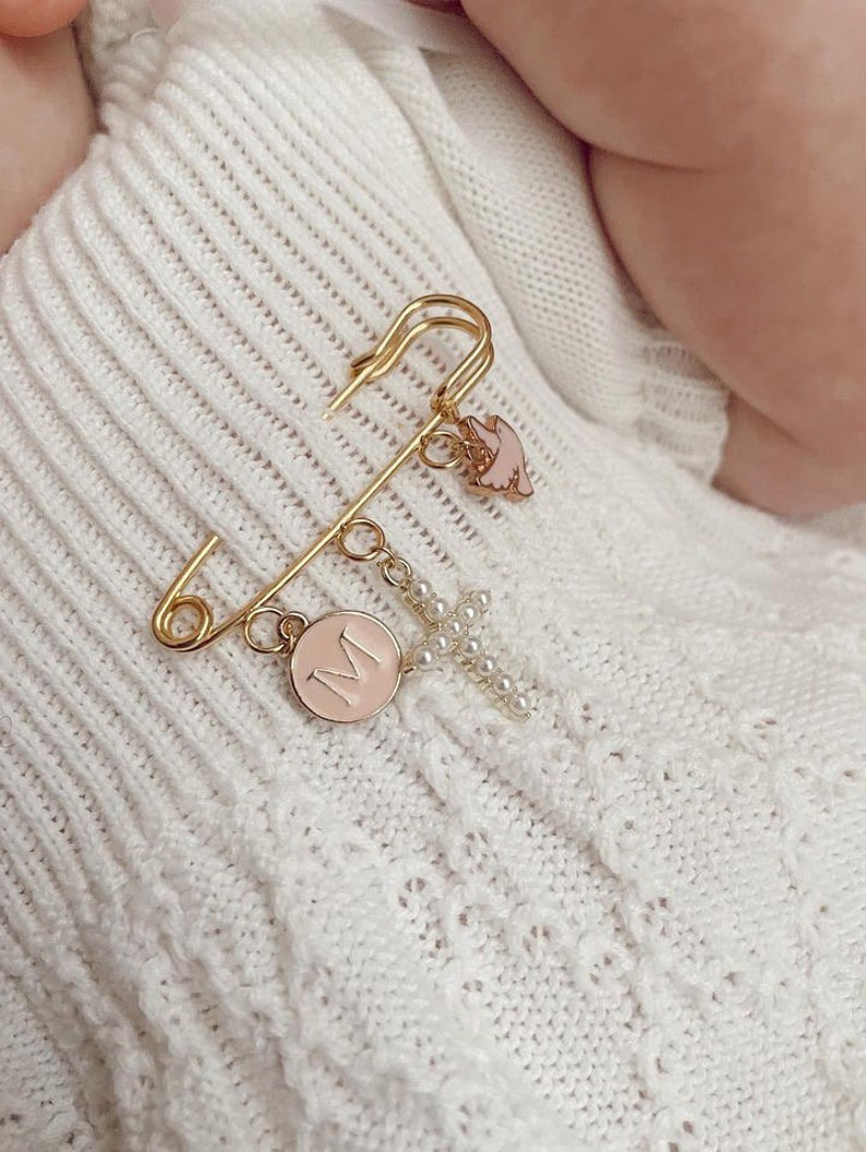 Personalized Baby keepsake gift, Baptism gift, Christening gift, confirmation gift, newborn gift, new baby gift. Baby safety pin brooch