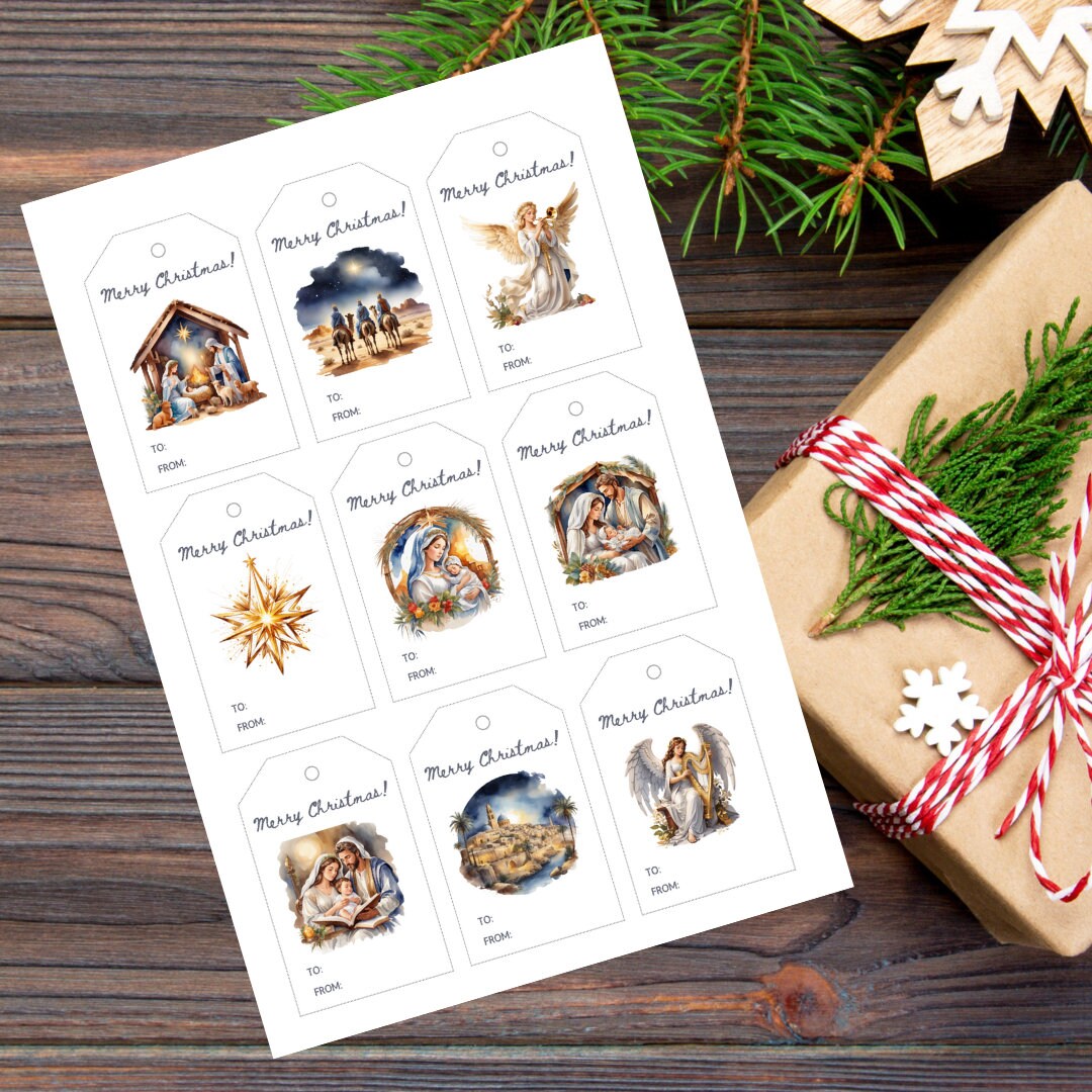 Christmas Nativity Gift Tags, Christian Printable Gift Tags, Digital ...