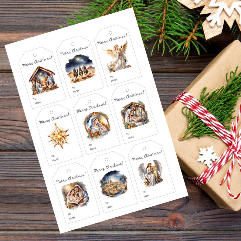 Christmas Nativity Gift Tags, Christian Printable Gift Tags, Digital ...
