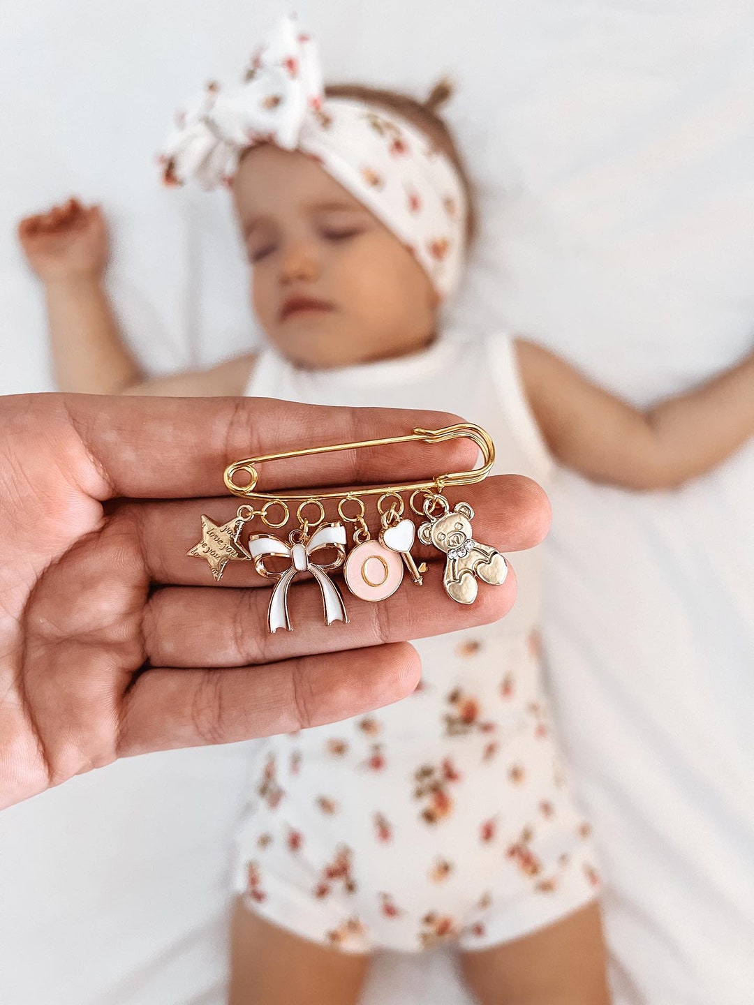Personalised Baby Keepsake, Safety Pin Brooch, Baptism Gift