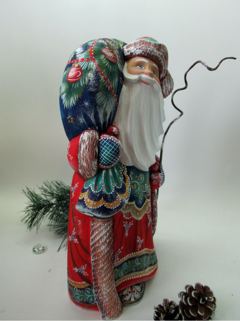 Wooden Russian Santa Carved Painted Santa Wooden Figurine Etsy