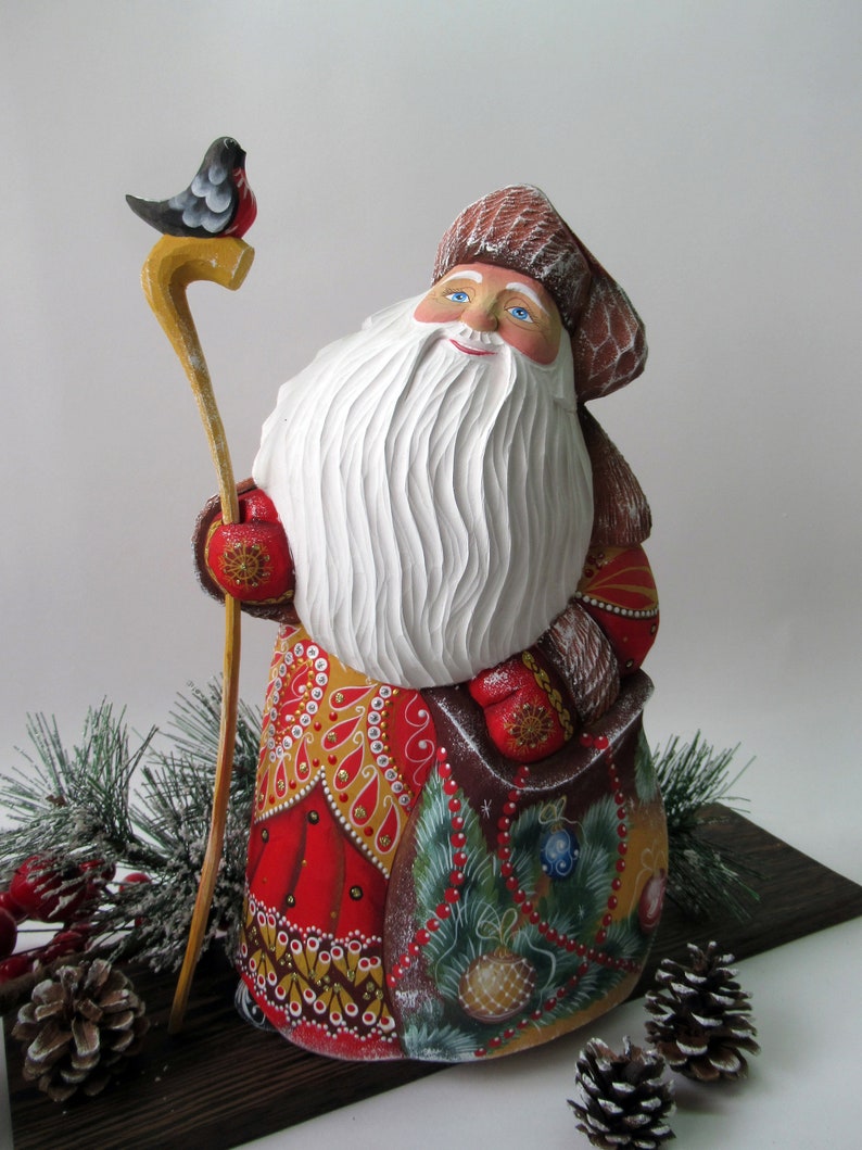 Wooden painted Russian Santa Claus hand carved figurine 11.8 | Etsy