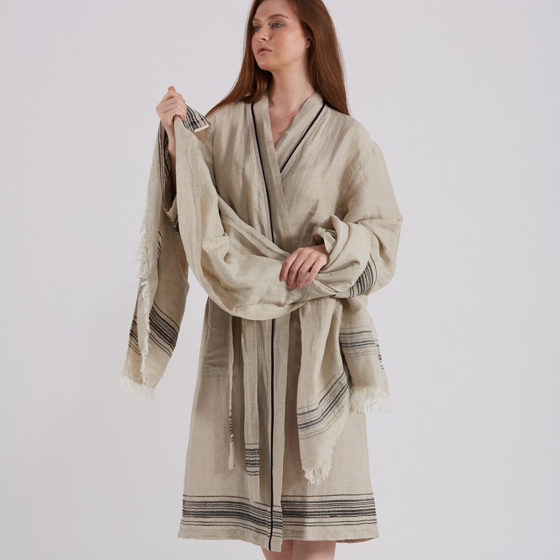 Linen Unisex Bathrobe Marl Hammam Robe Etsy
