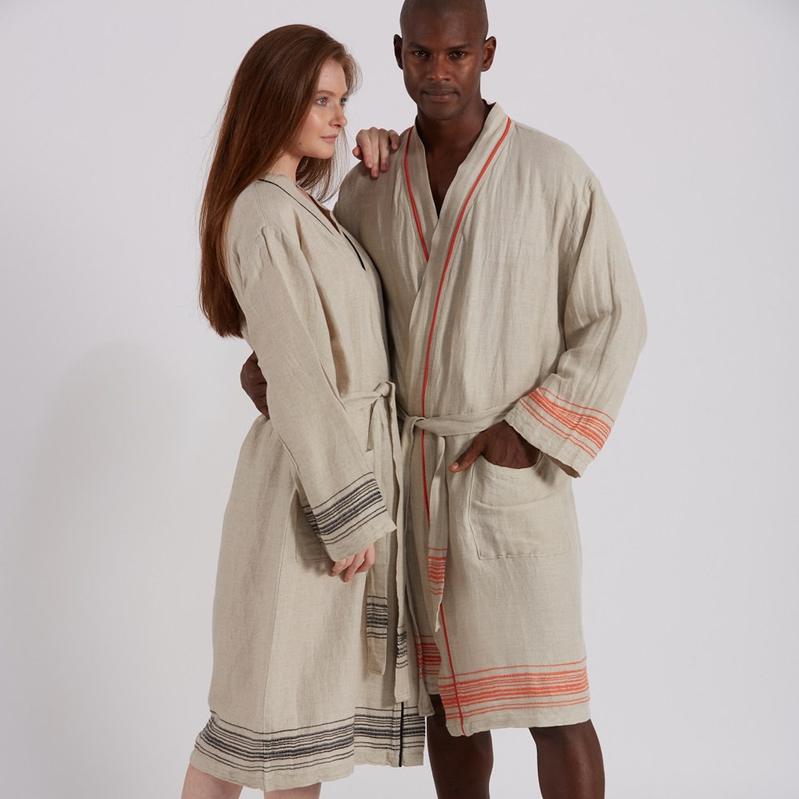 Linen Unisex Bathrobe Marl Hammam Robe Etsy