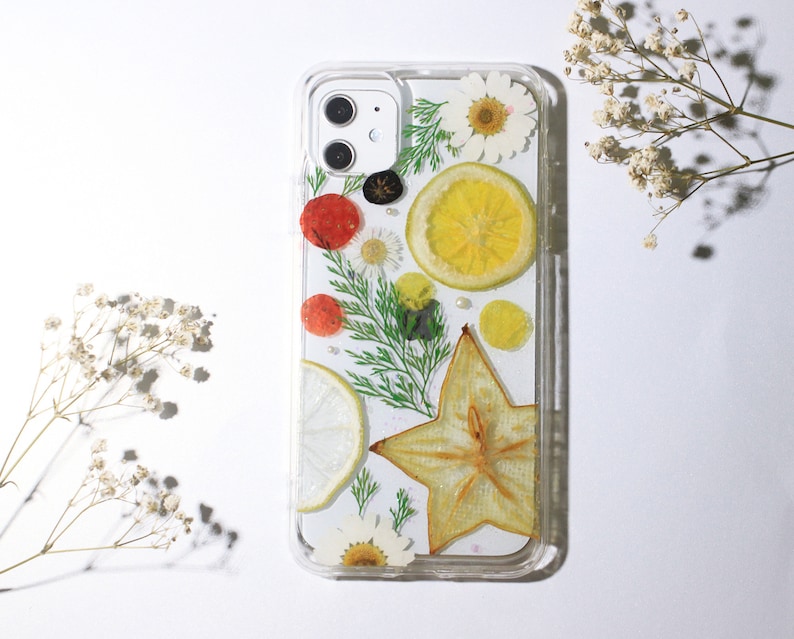 Real flower case cover gift Sparkle Lemon iphone X XS XR Max 8plus 11 pro phone cases Pressed Flower iphone case Fruit Clear iPhone case