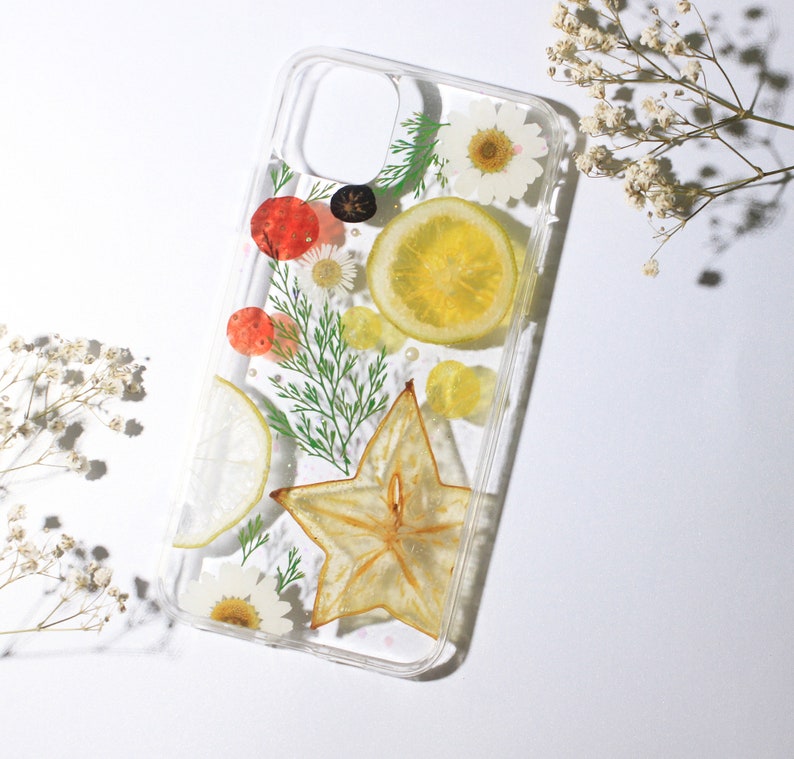 Real flower case cover gift Sparkle Lemon iphone X XS XR Max 8plus 11 pro phone cases Pressed Flower iphone case Fruit Clear iPhone case