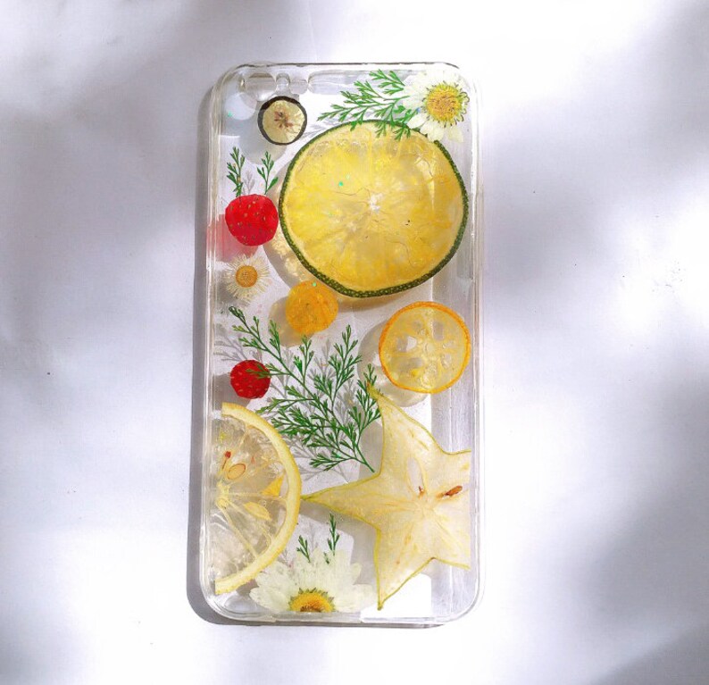 Real flower case cover gift Sparkle Lemon iphone X XS XR Max 8plus 11 pro phone cases Pressed Flower iphone case Fruit Clear iPhone case