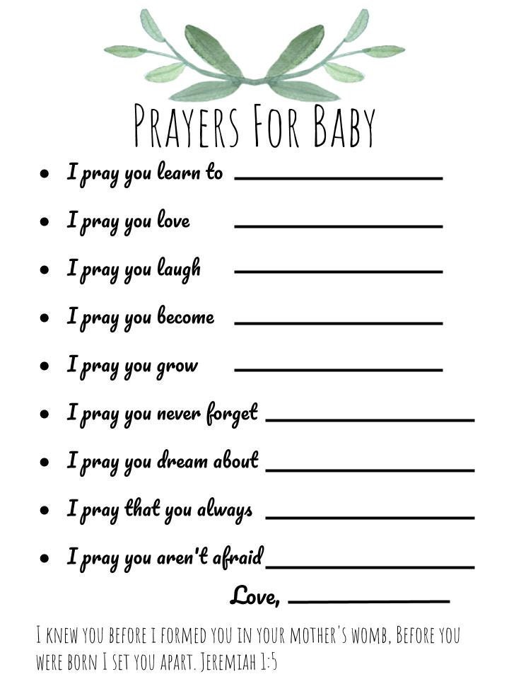 Prayers for Baby Template, Baby Shower, Prayers for Baby With Scripture