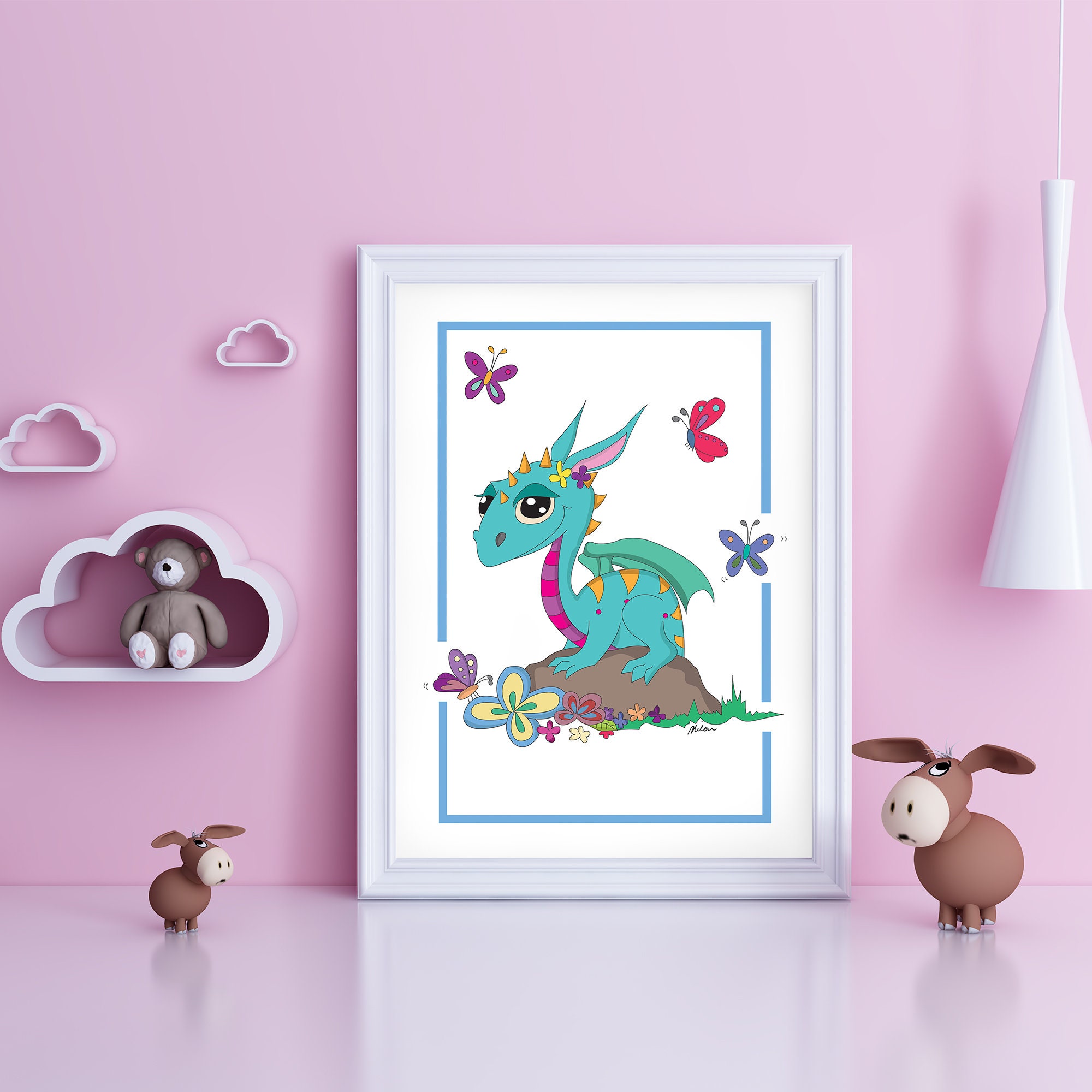 Baby Dragon Digital Print. Nursery Room Wall Art Dragon Etsy