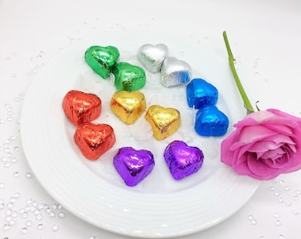 Individual Foiled chocolate hearts in various colours