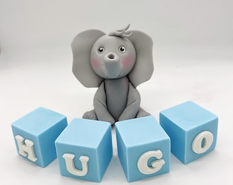 Fondant Baby Elephant cake topper (FREE DELIVERY) optional additional fondant blocks - elephant character, jungle character