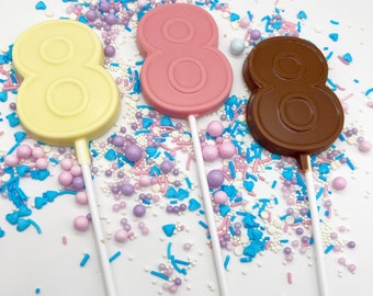 No. 8 Number eight Belgian chocolate lollipops perfect for Parties and Anniversaries