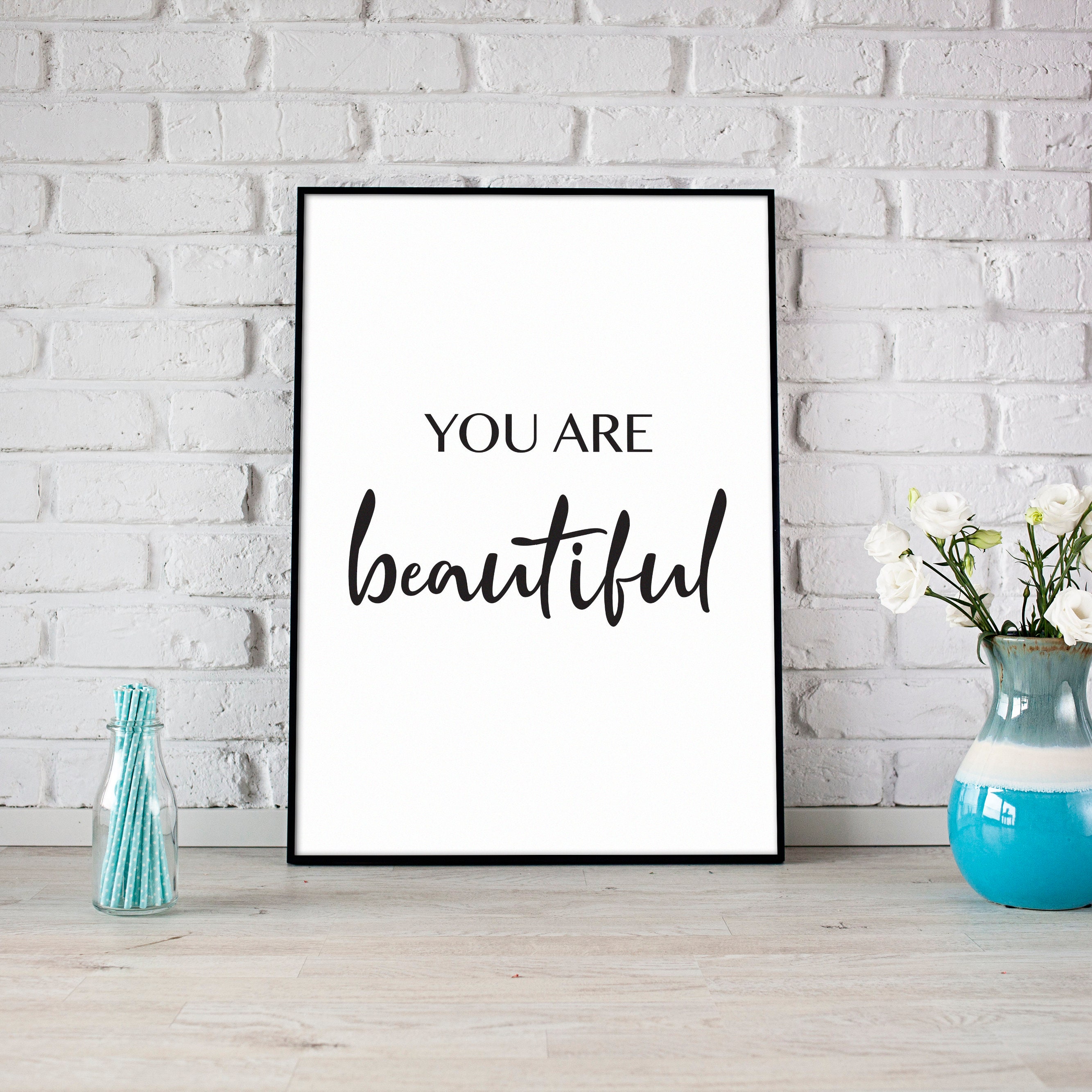 You are beautiful /Typography / Wall Art Print / Poster / Etsy