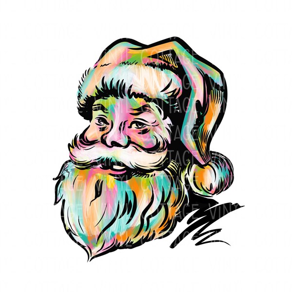 Colorful Santa, Christmas, Pastels Santa Claus, Transfer, Watercolor, Sublimation Transfer, HTV Transfer, Iron On Transfer