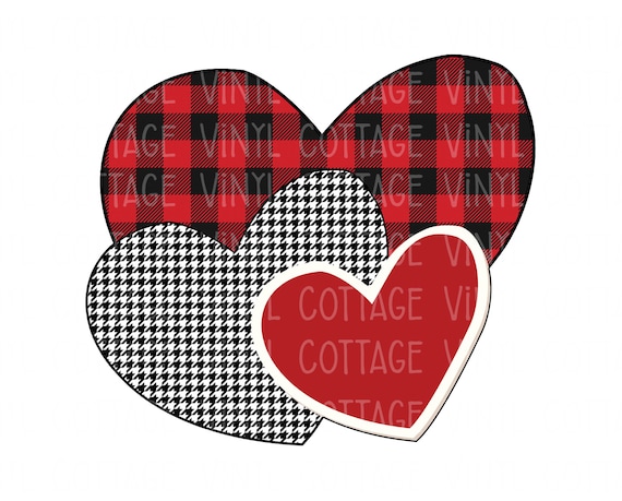 Valentine Heart Trio Buffalo Plaid Heart Houndstooth Sublimation Transfer  HTV Transfer Iron on Transfer DIY 