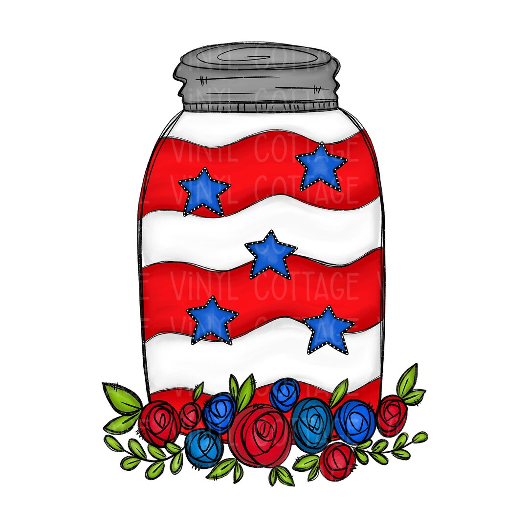 Floral Patriotic Mason Jar, 4th of July, Flag Mason Jar, Sublimation ...