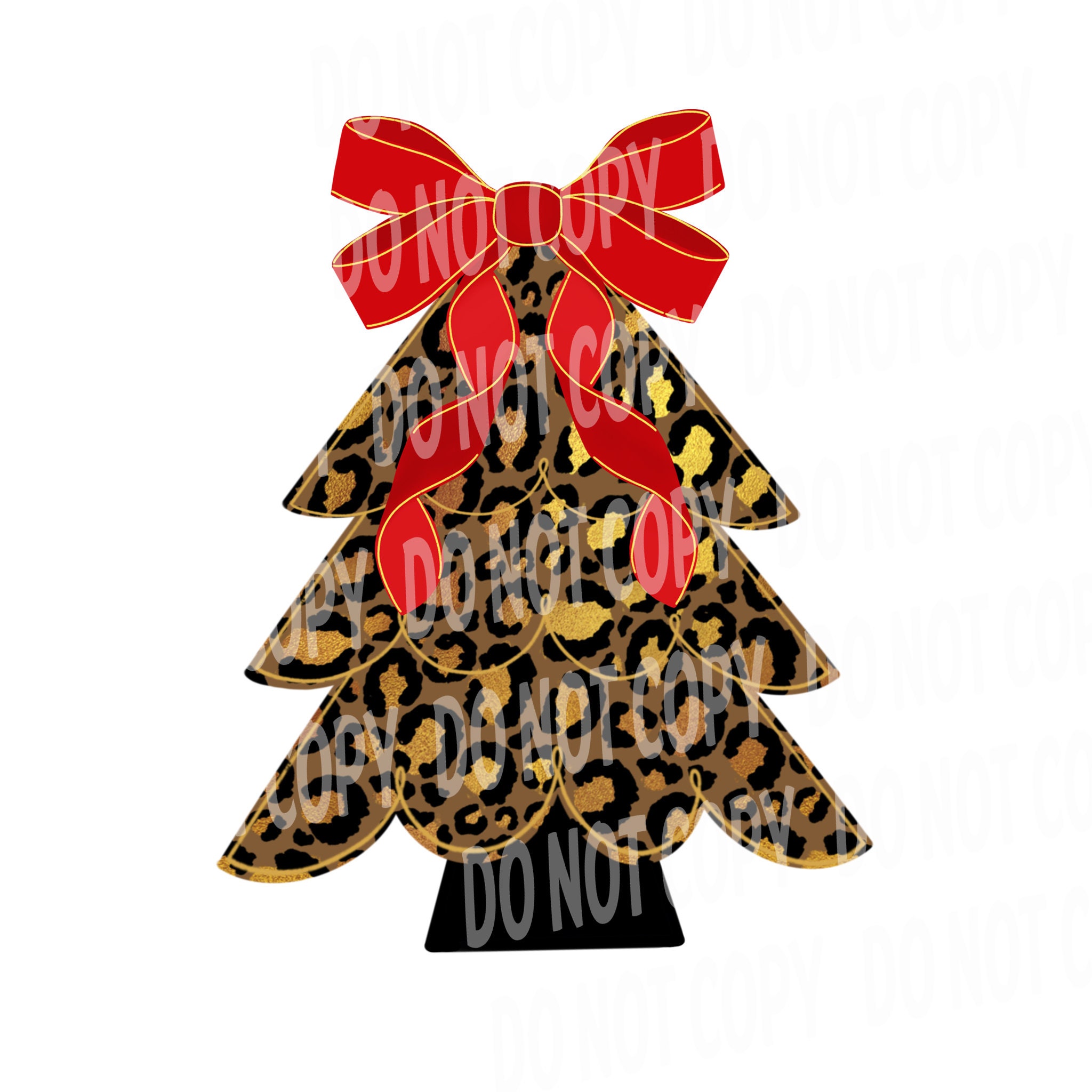 Leopard Christmas Tree With Red Ribbon Bow Animal Print Etsy