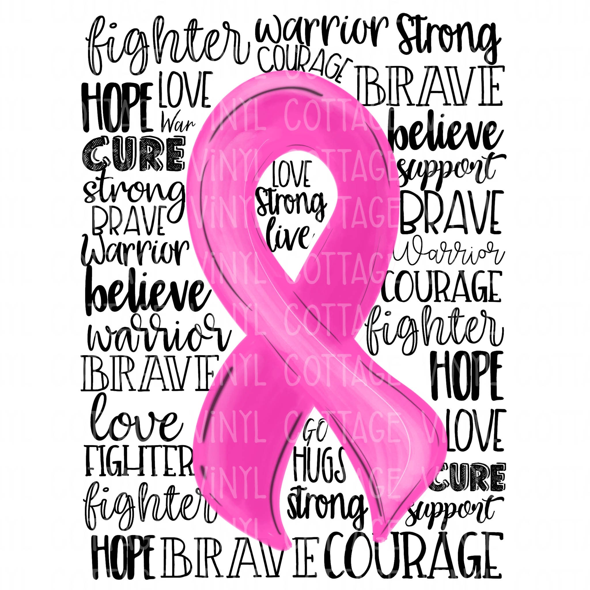 Breast Cancer Awareness Pink Ribbon With Positive Words