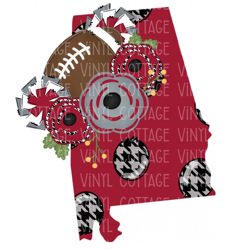 Alabama Crimson Floral Football Transfer Sublimation Etsy
