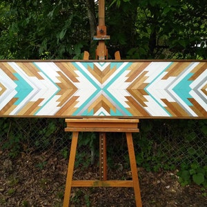 Geometric wood sign - wooden wall art - wood mosaic wall art- big wall decor - modern wood art - geometric wood wall art