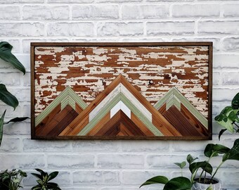 Rustic mountains - woodscape - mountains wall decor - mountain range - lodge art - wood mountains