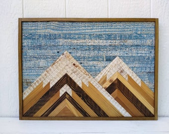 Wood mountains wall art - reclaimed wood wall - farmhouse decor - geometric art - handmade mountains