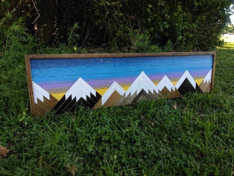 Wood mountains reclaimed wall art mountains landscape Etsy