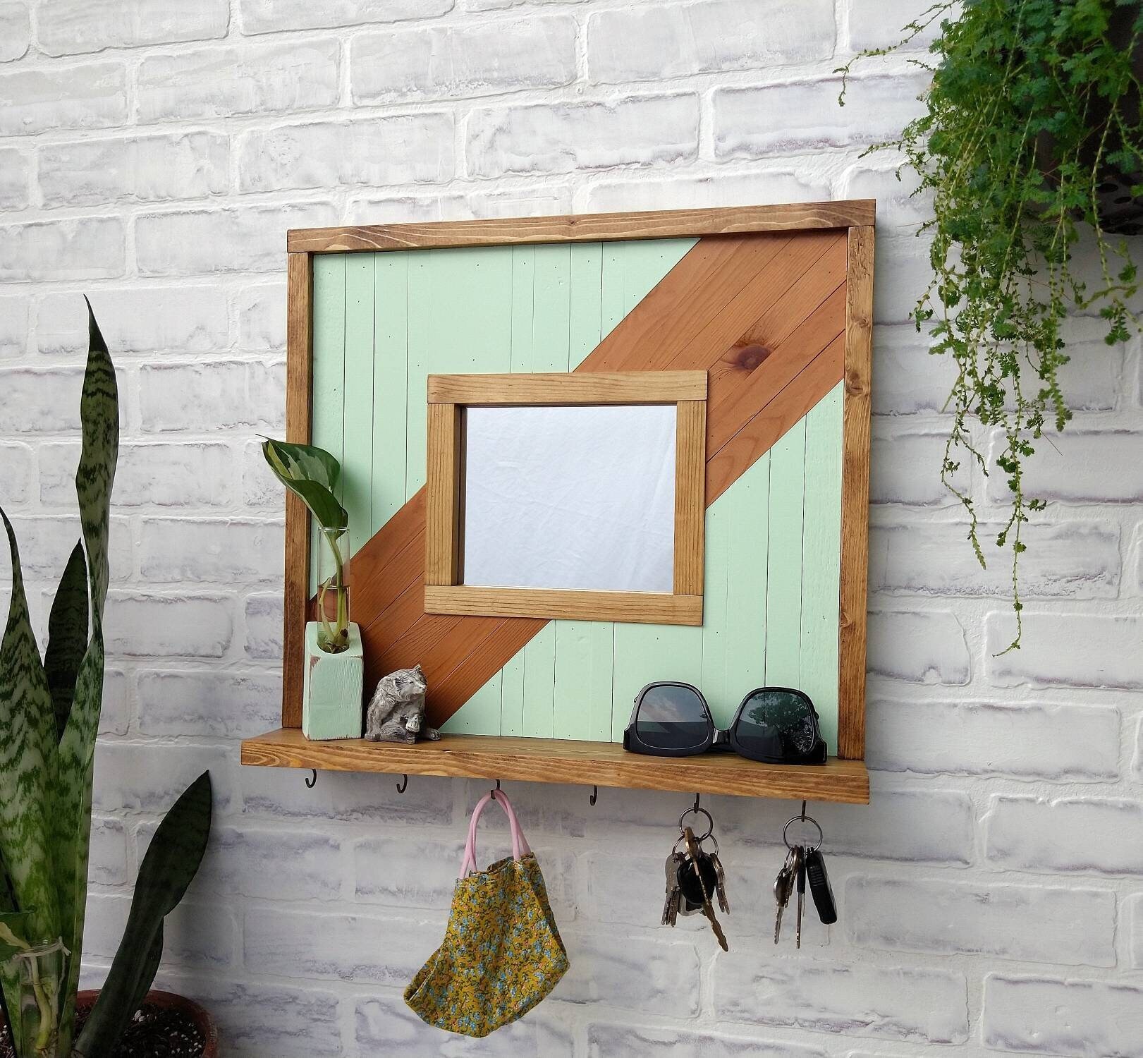Entryway mirror with key hooks sale