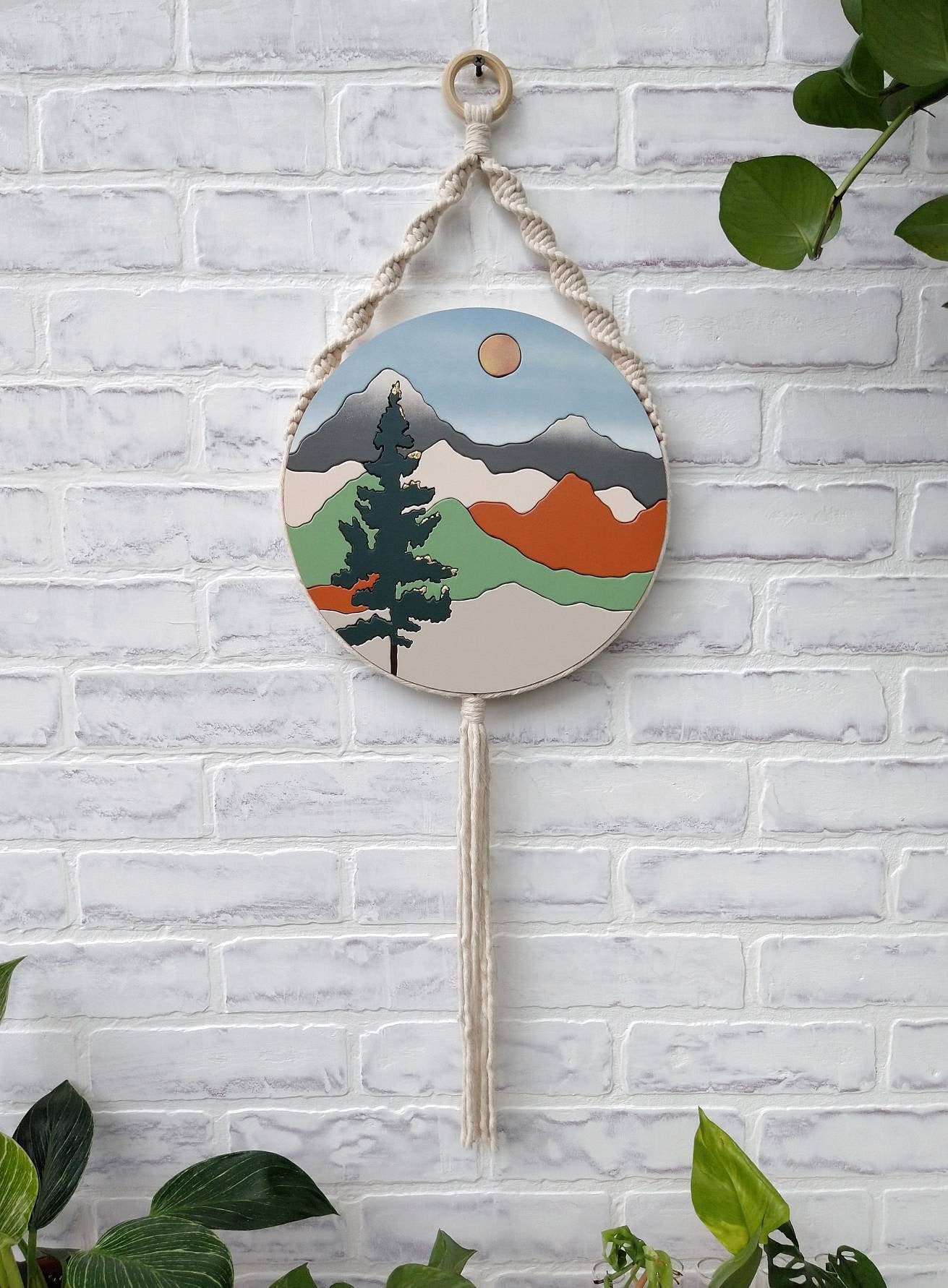 Idyllwild Modern Macrame Landscape Art. Mountain Macrame 6CC