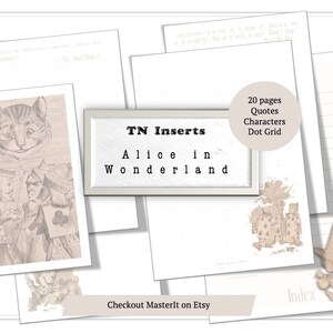 Vintage Alice in Wonderland Printable TN Insert |Instant Download |DOT GRID | Humpty Dumpty | Mad Hatter
