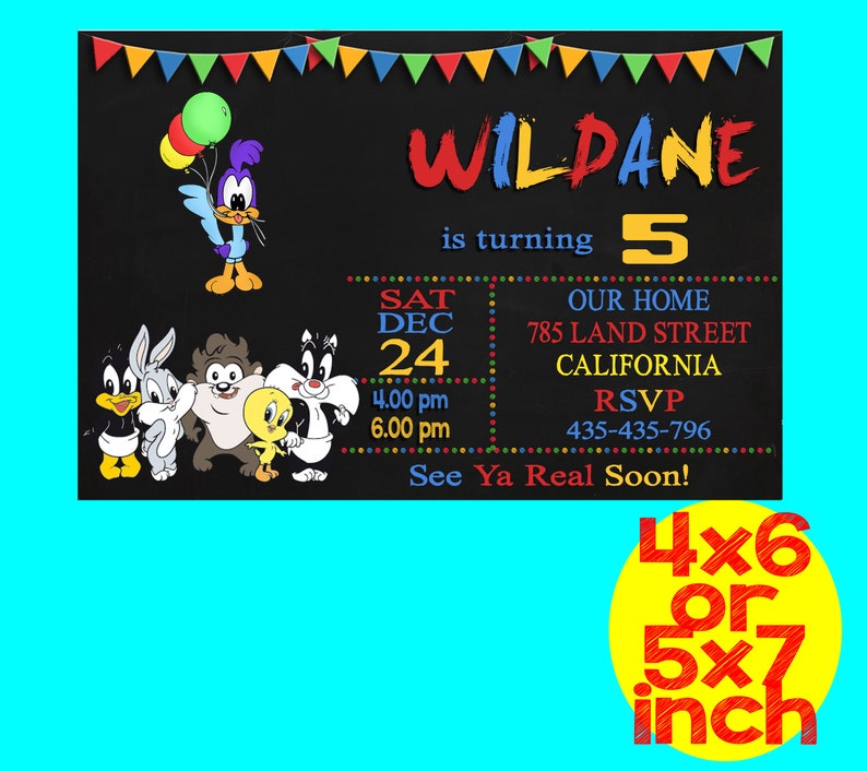 Baby Looney Tunes Birthday Invitation Baby Looney Tunes Etsy