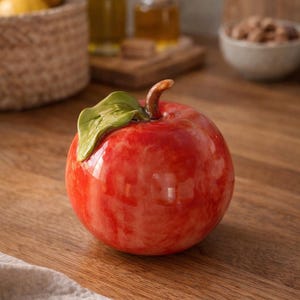 Ceramic Apple Ornament, Handmade Pottery Fruit
