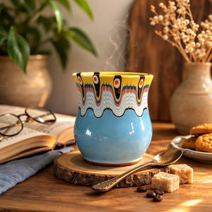 Handmade Ceramic Coffee & Wine Cup – Bulgarian Folk Art Design (180ml)