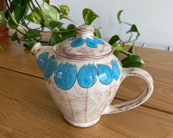500ml Ceramic Teapot with Infuser| Handmade Pottery Teapot| Blue Flowers Design teapot | Teapot set for Tea Lovers | Christmas gift