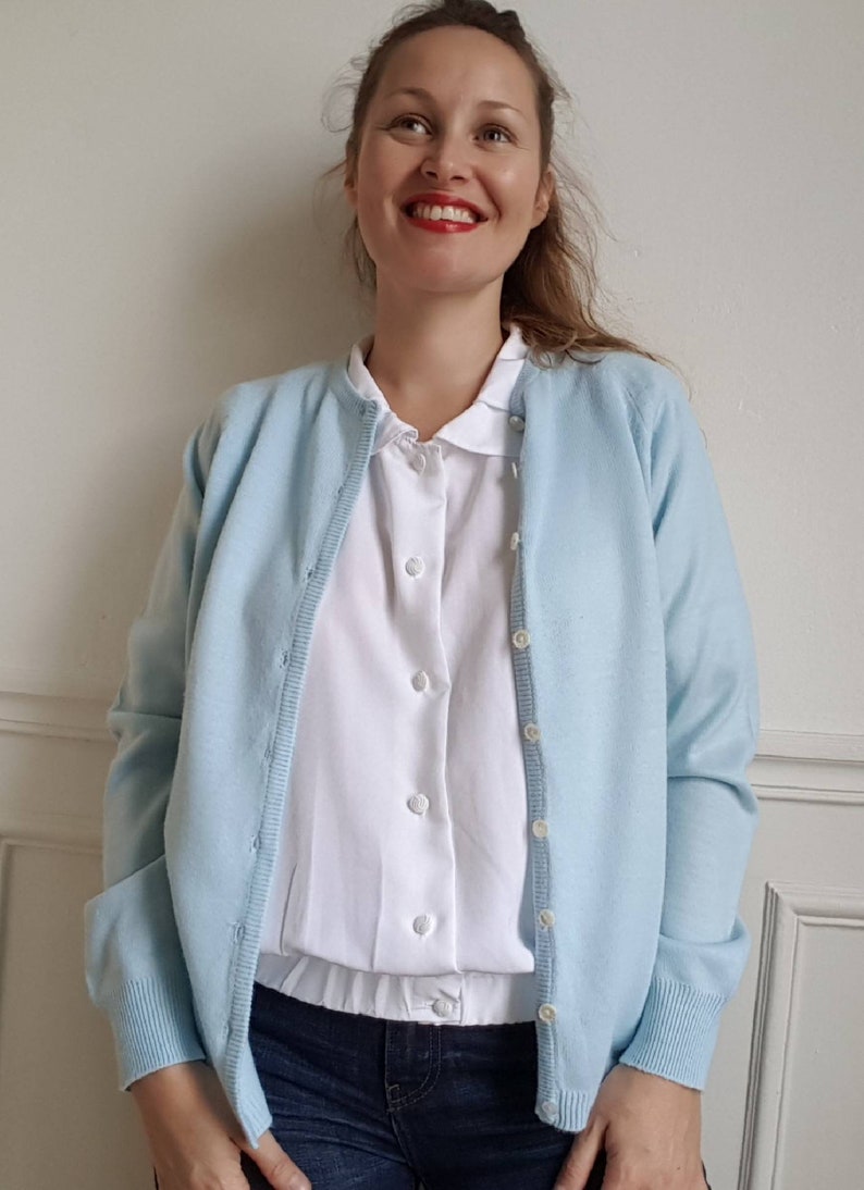 Gilet Long Bleu Ciel Femme Vintage 60s gilet boutonné bleu ciel | Etsy