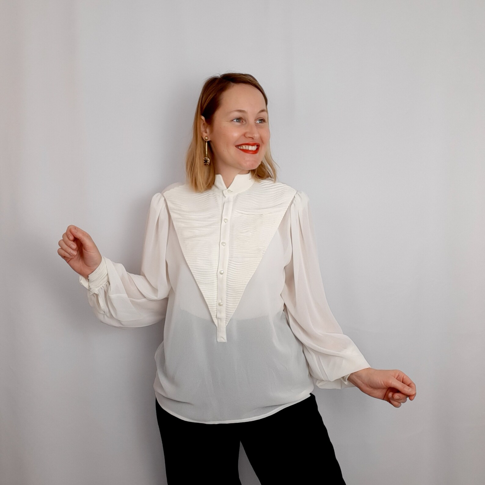 Vintage 80s chemisier blanc transparent plastron plissé | Etsy