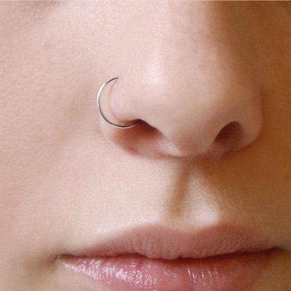 100% 14K REAL Solid Gold Nose Hoop Ring - Lip Eyebrow Cartilage Daith Helix Tragus Conch Rook Snug Body Piercing Jewelry Earring 22Gauge