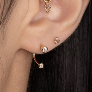 14K Natural Diamond Horseshoe Barbell, Solid Gold Nose Septum Cartilage Helix Rook Earlobe Ear Post Stud Piercing Earring Jewelry 18Gauge
