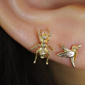 14K REAL Solid Gold Ant Piercing Cartilage Daith Helix Tragus Conch Rook Snug Ear Post Stud Flat Back Earring Body Earring Jewelry 18Gauge