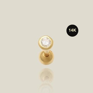 14K REAL Solid Gold CZ Round Stud, Diamond Labret Chin Cartilage Helix Tragus Conch Rook Ear Post Stud Piercing Earring Body Jewelry 18Gauge