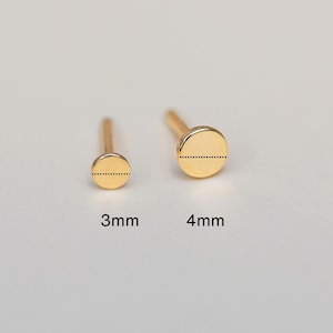 14K Solid Gold Internally Threaded, Internal Thread Flat Back Stud – 18G Cartilage, Helix, Tragus Piercing – 3mm or 4mm Disk