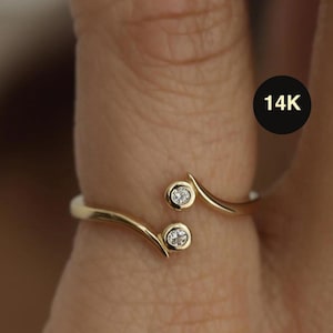 14K REAL Solid Gold Diamond Minimalist Open Ring, Genuine Bezel Diamond Dainty Toe Ring Zehenring Sized Midi Knuckle Body Pinky Jewelry