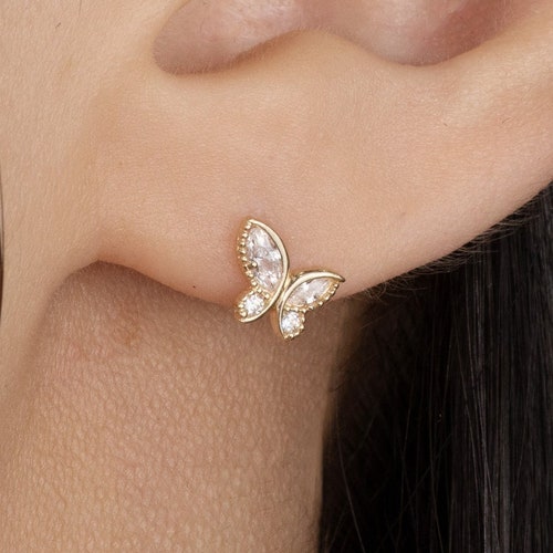 14K REAL Solid Gold Trillion Diamond CZ Cartilage Daith Helix - Etsy