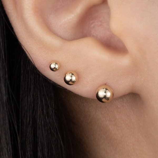 14K REAL Solid Gold Sphere Ball Round Screwback Stud Earrings Cartilage Daith Helix Tragus Conch Rook Snug Ear Post Stud Piercing Jewelry
