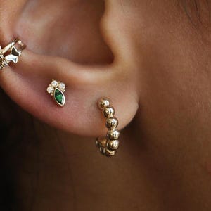 14K REAL Solid Gold Beaded Hoop Earrings, Cartilage Hinged Hoops Ear Ring Earlobe Huggie Beads Dainty Piercing Minimalist Jewelry Gift