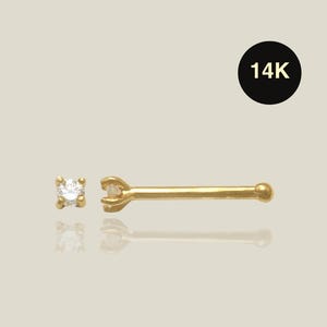 14K REAL Diamond Nose Stud Dainty Nostril Solid Gold Natural Genuine Diamond Nose Bone Stud Twist Ring Body Jewelry Piercing 1.5mm-2mm 20G