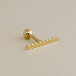 14K REAL Solid Gold Cartilage Daith Helix Tragus Horizontal Parallel Square Line Bar Stick Ear Post Stud Piercing Earring 18Gauge