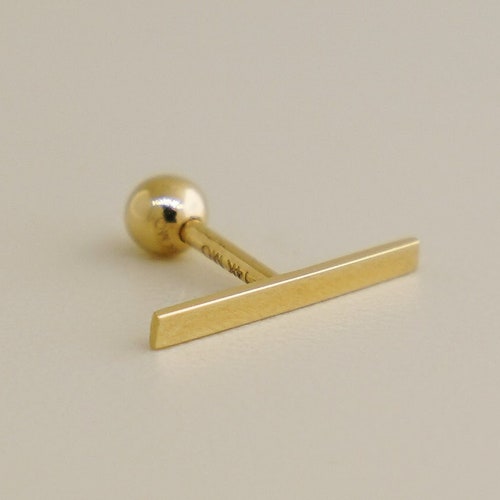 14K Solid Gold Square Bar Piercing Minimalist Tragus - Etsy